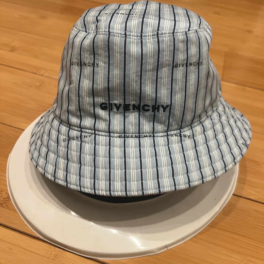 Givenchy Reversible Bucket Hat In A Baby Blue And White Striped Cotton Blend
